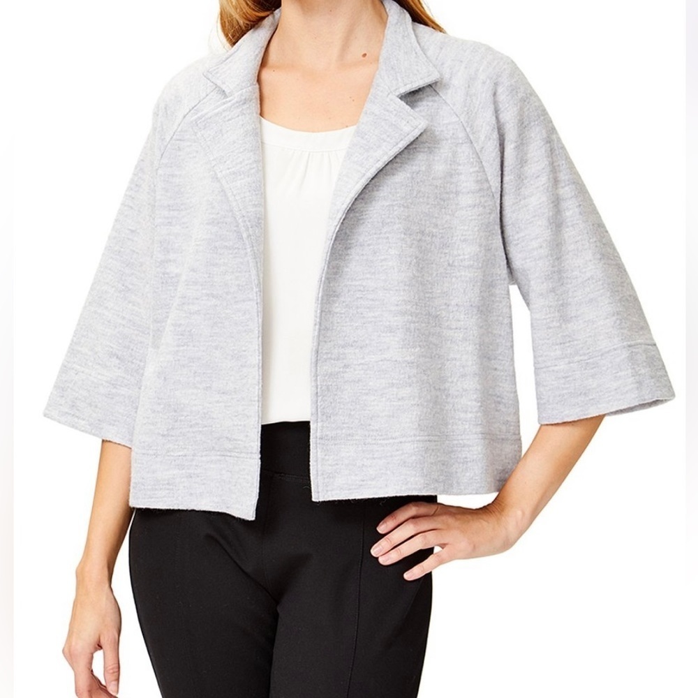 HEATHER silver gray wool three quarter sleeve boxy jacket